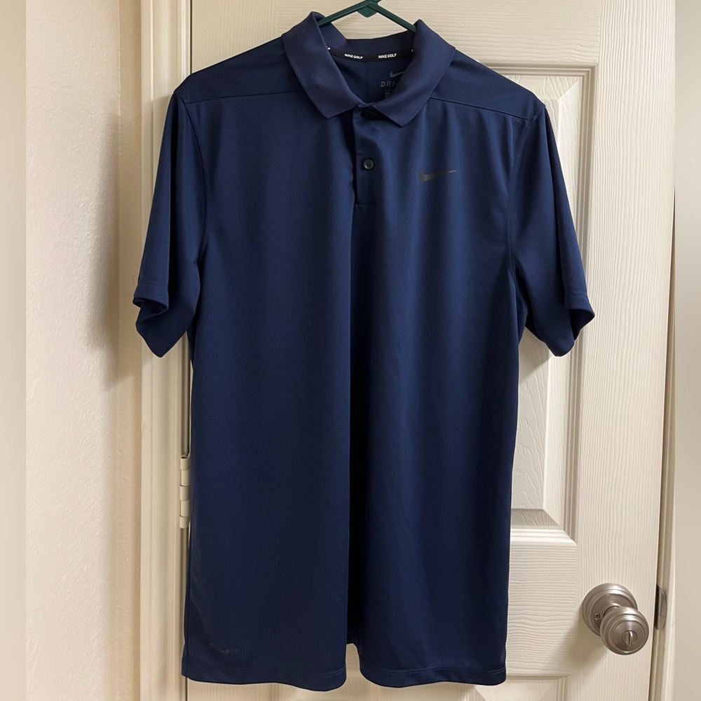 Nike Navy Blue dri-fit golf pro collar shirt PGA